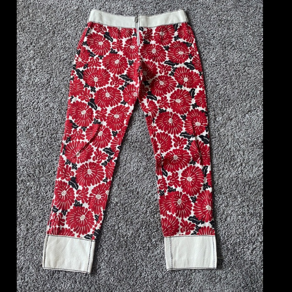 💯AUTHENTIC FENDI FLOWER LINEN & LEATHR PANTS💋